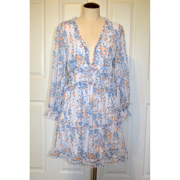 The Unbranded Brand Dresses & Skirts - Unbranded Floral‎ Dress Long Sleeves Cottagecore Fairy Womens M Deep V-Neck